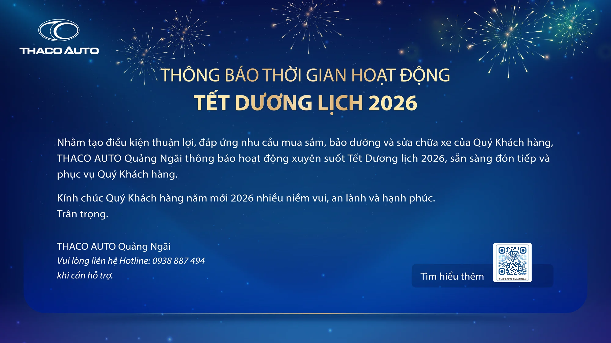 THÔNG BÁO THỜI GIAN HOẠT ĐỘNG TẾT DƯƠNG LỊCH 2026